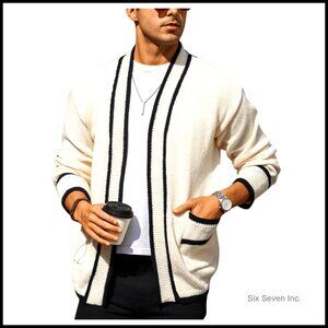 Vintage Open Front Knit Cardigan Sweater Long Sleeve Classic Retro Casual